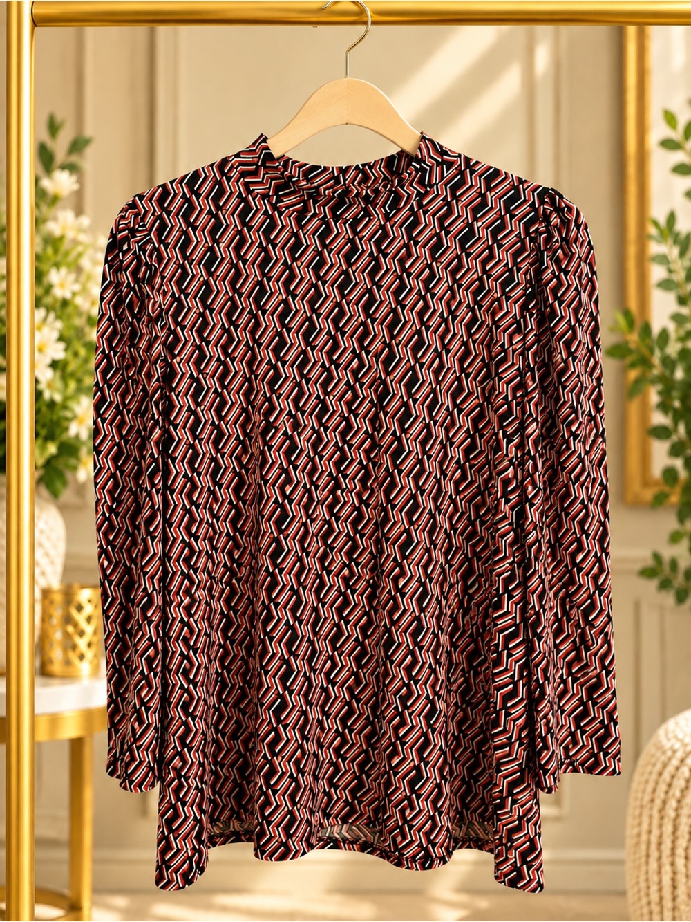 W5 Who Wear What When Where Geometric Mock Neck Blouse Small NWT